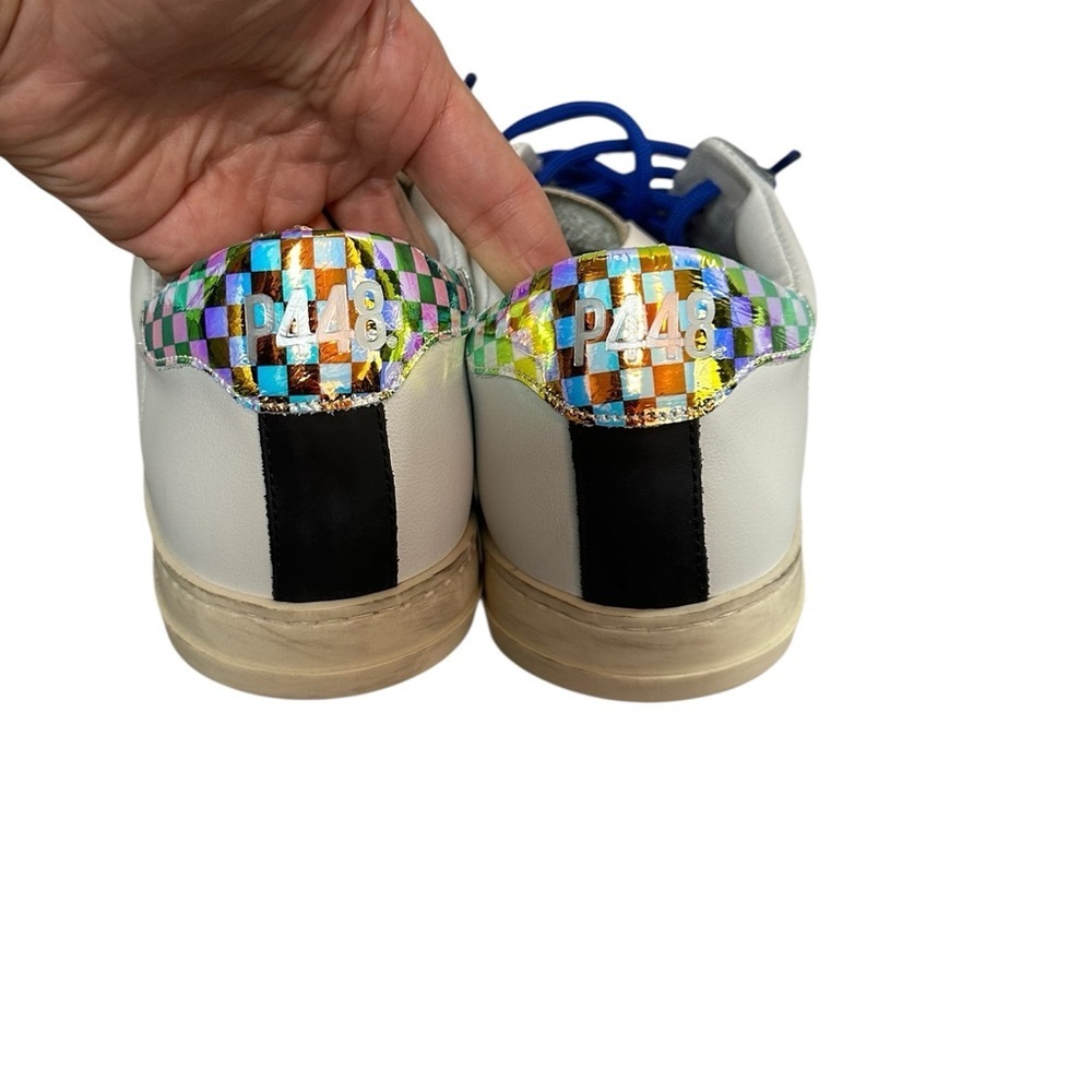 RARE P448 John white Checkered holograph iridescent blue lace 40 Sneaker - Picture 7 of 10